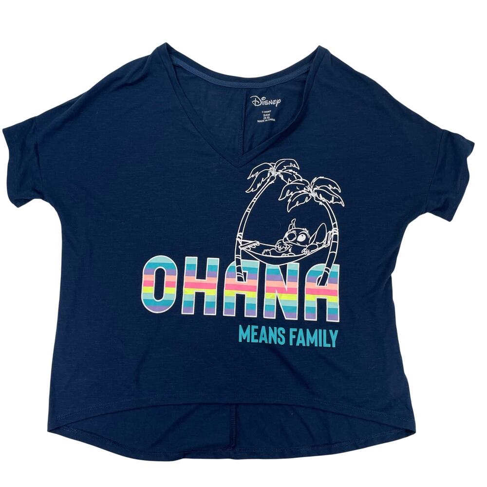 Disney Stitch Ohana Sleepwear Shirt Blue Women's Size Small or Girls' Large 12